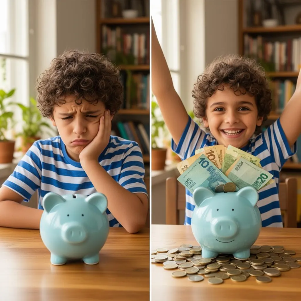 Pais ensinando educação financeira para os filhos em casa